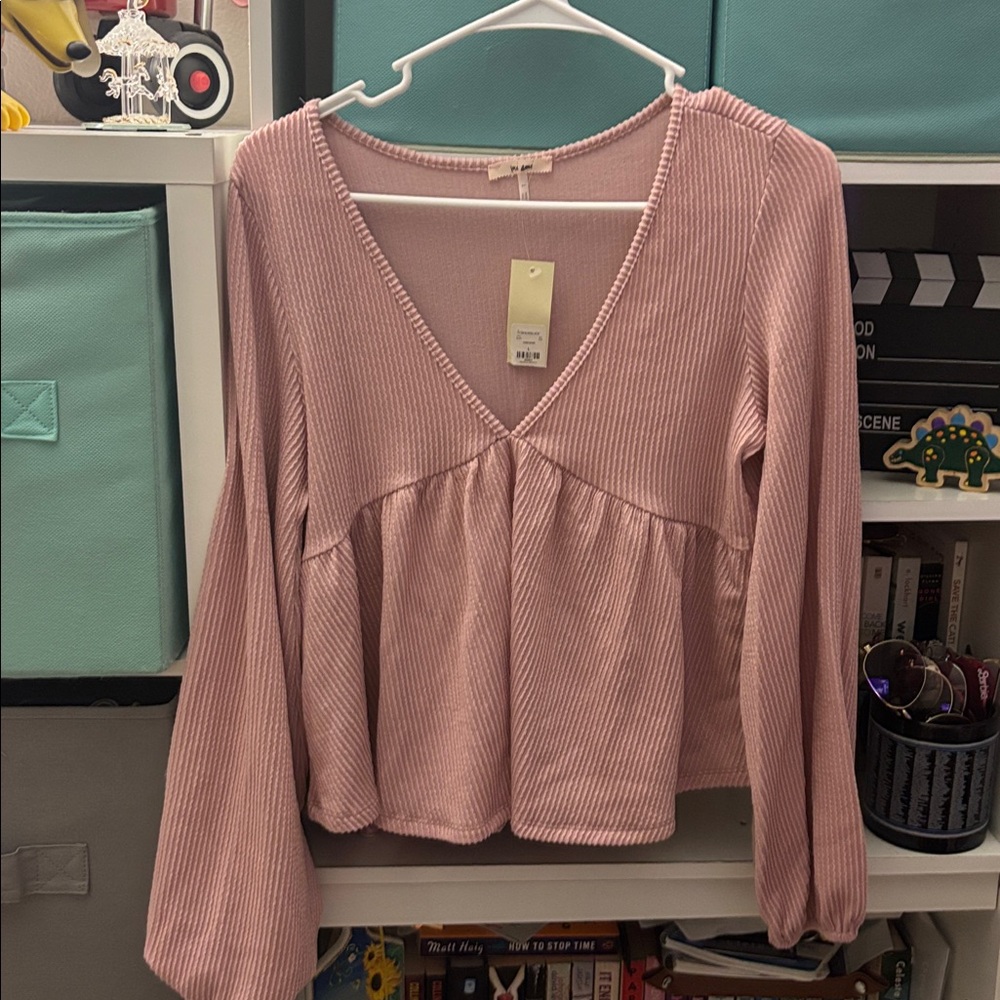 Dusty Pink Ribbed V-Neck Top